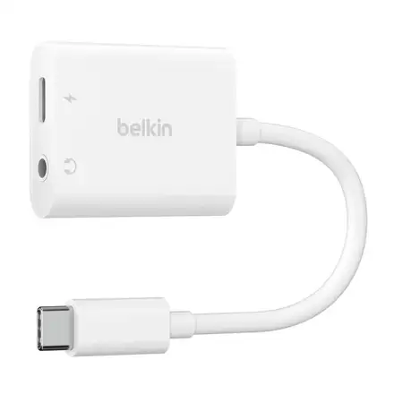 Belkin RockStar 3.5mm Audio + USB-C Charge Adapter - Whte