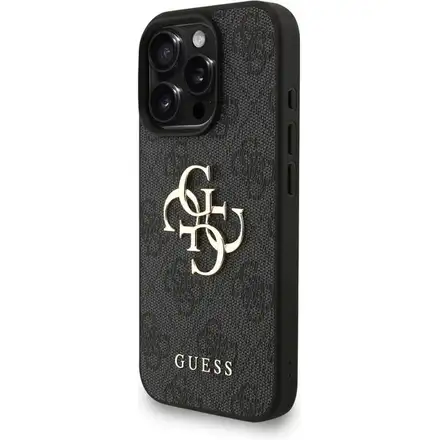 Guess PU 4G Metal Logo Strap kryt iPhone 16 Pro Max čierny