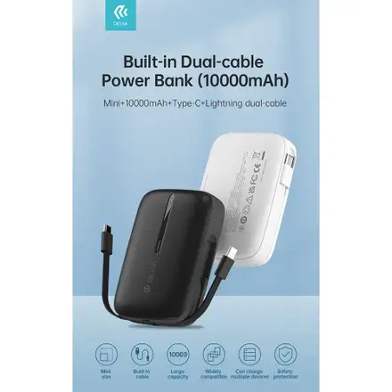 Devia powerbank Kintone Built-in Dual Cable 10000 mAh - White