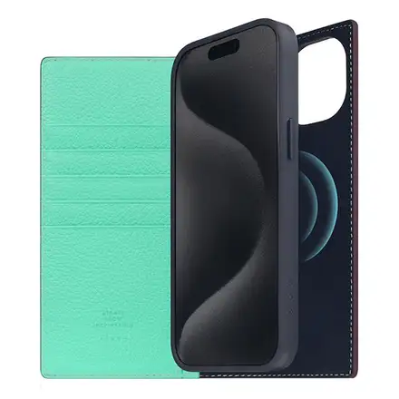 SLG Design puzdro D8 Neon Full Grain Leather Diary pre iPhone 15 Plus - Teal