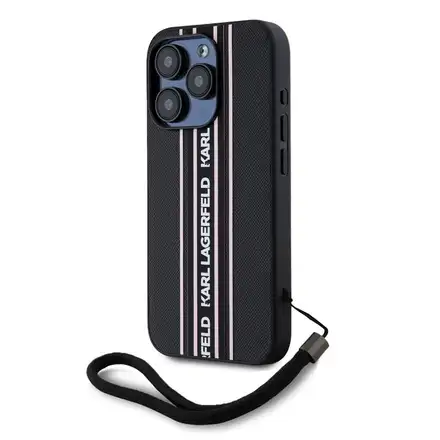 Karl Lagerfeld PU Saffiano Athleisure Stripe and Strap kryt iPhone 15 Pro Max čierna