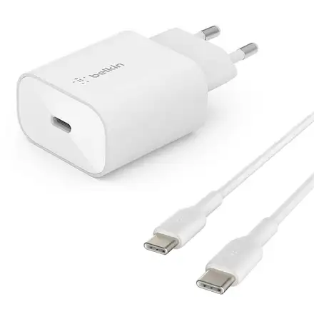 Belkin 25W PD 3.0 PPS USB-C Wall Charger + USB-C/USB-C kábel 1m - White
