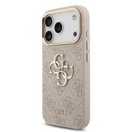 Guess PU Leather 4G Metal Logo Gold Frame kryt iPhone 18 Pro ružový
