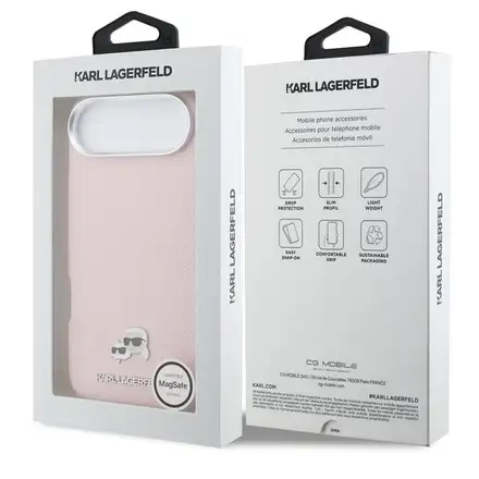 Karl Lagerfeld PU Karl and Choupette Heads Pins MagSafe kryt iPhone Air ružový