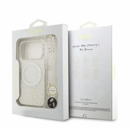 Guess IML Flowers Allover Strap MagSafe kryt iPhone 18 Pro Max biely
