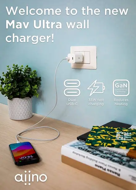 Aiino Mav Ultra 35W GaN wall charger with two USB-C ports