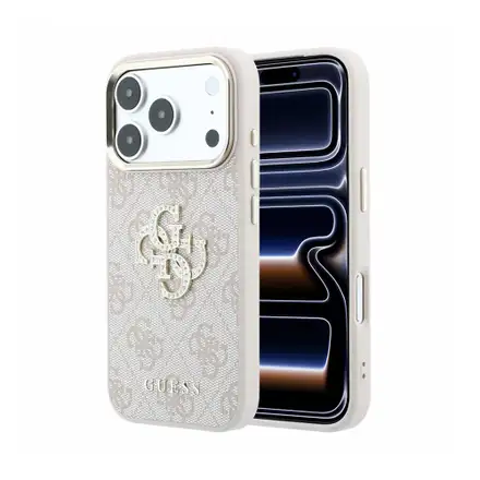 Guess PU 4G Strass Metal Logo kryt iPhone 18 Pro ružový