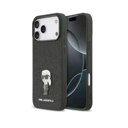 Karl Lagerfeld Fixed Glitter Metal Ikonik kryt iPhone 17 Pro čierny