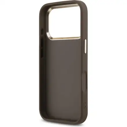 Guess PU Leather 4G Metal Logo Gold Frame kryt iPhone 17 Pro Max hnedý