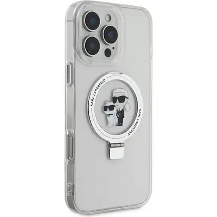 Karl Lagerfeld Ringstand Karl and Choupette MagSafe kryt iPhone 16 Pro Max biely