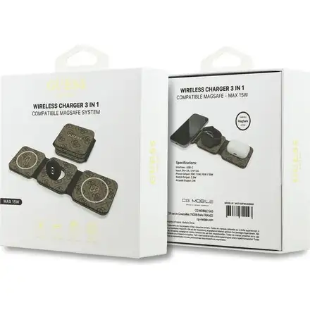 Guess PU 4G MagSafe Bezdrôtová Nabíjačka 3v1 hnedá