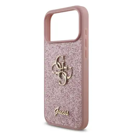 Guess PU Fixed Glitter 4G Metal Logo kryt iPhone 18 Pro ružový