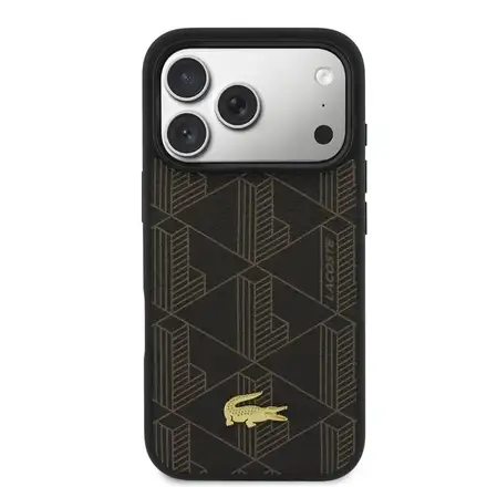 Lacoste Iconic Petit Pique MagSafe kryt + peňaženka iPhone 17 Pro hnedý