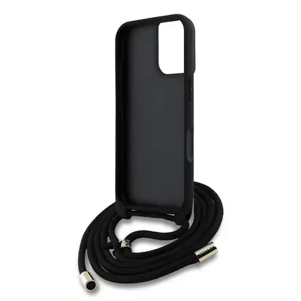 Guess PU 4G Metal Logo Crossbody Popruh kryt iPhone 16 hnedý