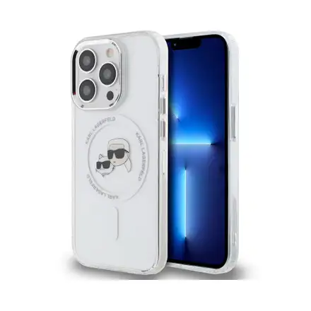 Karl Lagerfeld IML K&CH Heads Metal Frame MagSafe kryt iPhone 15 Pro priehľadná