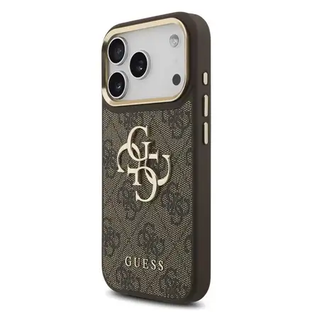 Guess PU Leather 4G Metal Logo Gold Frame kryt iPhone 18 Pro hnedý