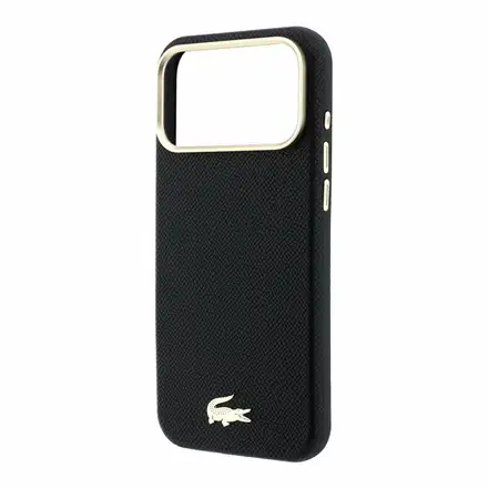 Lacoste PU Leather Champs Elysees Gold Logo MagSafe kryt iPhone 18 Pro čierny