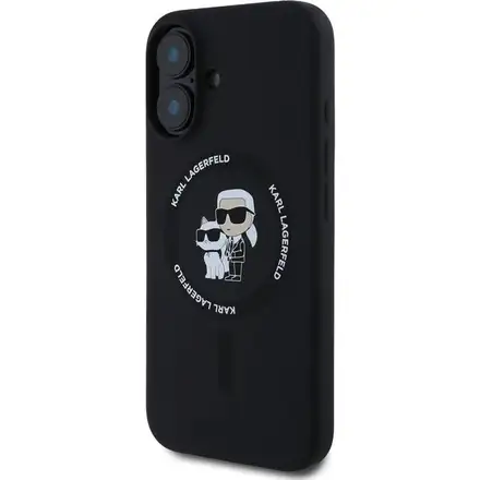 Karl Lagerfeld Liquid Silicone Karl and Choupette MagSafe kryt iPhone 16 čierny