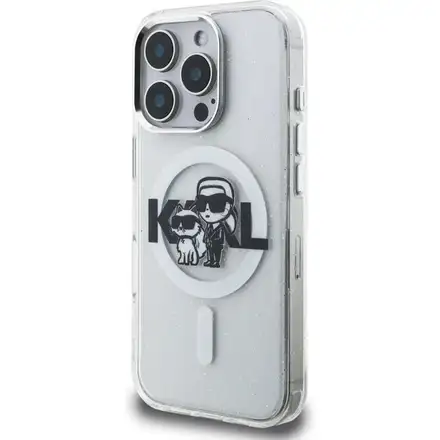 Karl Lagerfeld IML Glitter Karl and Choupette Sketch MagSafe kryt iPhone 16 Pro priehľadná