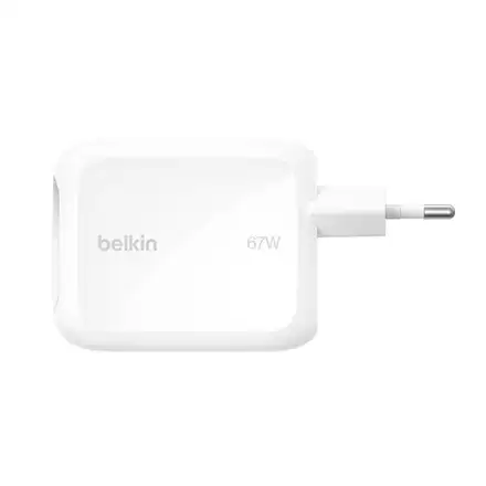 Belkin Ultra Charge USB-C GaN Wall Charger 67W + Retractabe Cable 1m - White