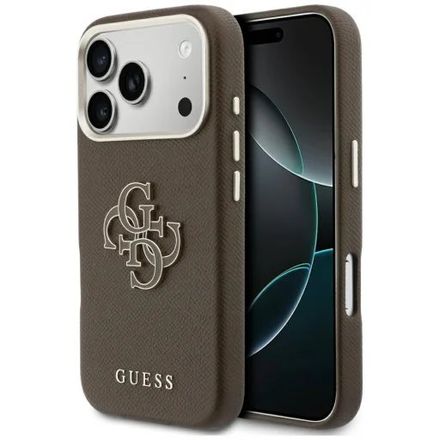 Guess PU Resin Logo kryt iPhone 17 Pro hnedý