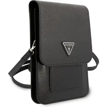 Guess PU Saffiano Triangle Logo Taška na Telefón čierna