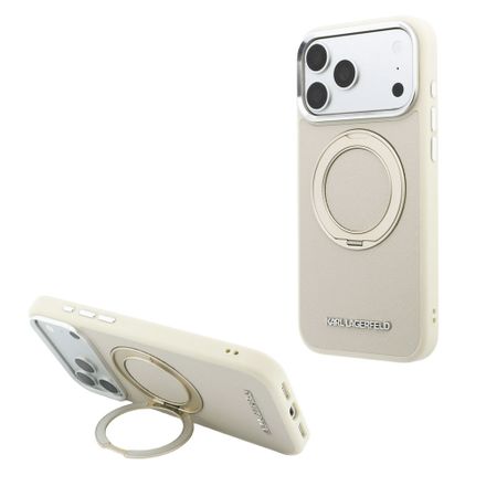 Karl Lagerfeld PU Saffiano Ring Stand MagSafe kryt iPhone 18 Pro Max béžový