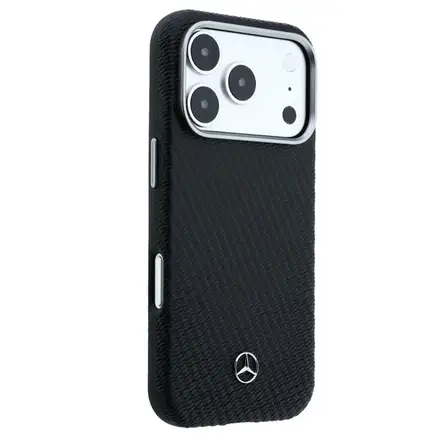 Mercedes PU Leather Wood Semi Wrap MagSafe Kryt pre iPhone 17 Pro Max čierny