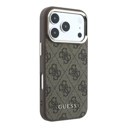 Guess PU Leather 4G Gold Frame MagSafe kryt iPhone 18 Pro Max hnedý