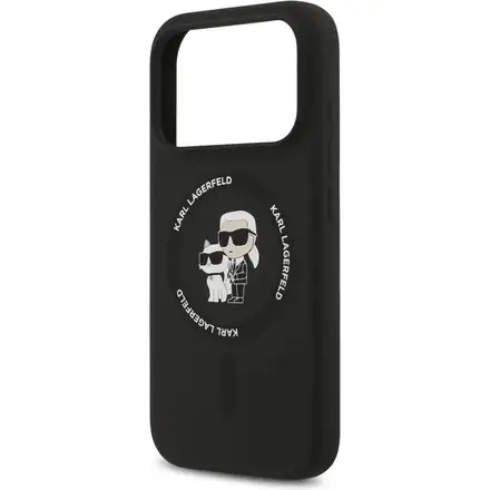 Karl Lagerfeld Liquid Silicone Karl and Choupette MagSafe kryt iPhone 17 Pro čierny
