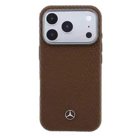 Mercedes PU Leather Wood Semi Wrap MagSafe Kryt pre iPhone 17 Pro hnedý