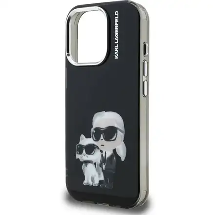 Karl Lagerfeld IML Aquarelle Karl and Choupette kryt iPhone 15 Pro Max čierny