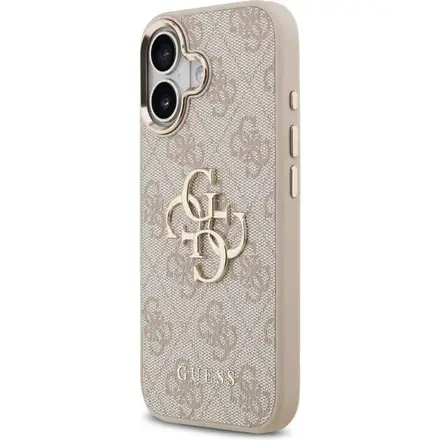 Guess PU Leather 4G Metal Logo Gold Frame kryt iPhone 17 ružový