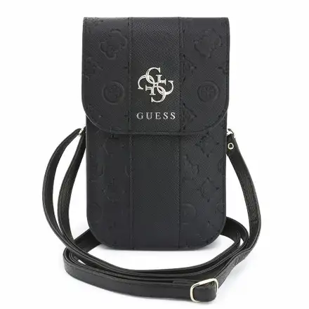 Guess PU 4G Peony Stripe Metal Logo Taška na Telefón čierna