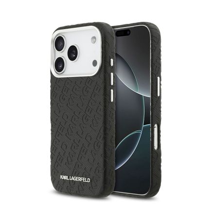 Karl Lagerfeld Grained PU Repeated Logo MagSafe kryt iPhone 17 Pro čierny