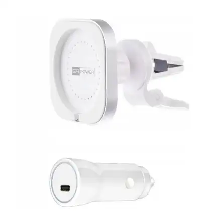 ER POWER držiak do auta Car Vent Mount pre Magsafe + 20W Charger - White