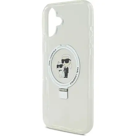 Karl Lagerfeld Ringstand Karl and Choupette MagSafe kryt iPhone 16 biely