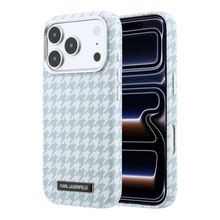 Karl Lagerfeld PU Houndstooth Resin Plate MagSafe kryt iPhone 17 Pro modrý