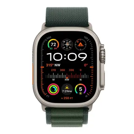 Apple Watch 49mm Dark Green Alpine Loop - Small - Natural Titanium Finish