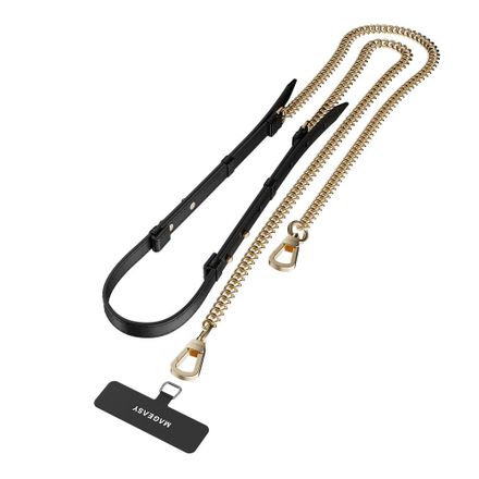 SwitchEasy šnúrka Leather Chain Strap + Strap Card, Phone Lanyard - Black/Matte Gold