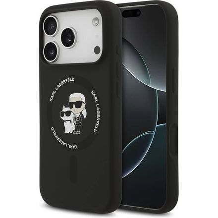 Karl Lagerfeld Liquid Silicone Karl and Choupette MagSafe kryt iPhone 17 Pro čierny