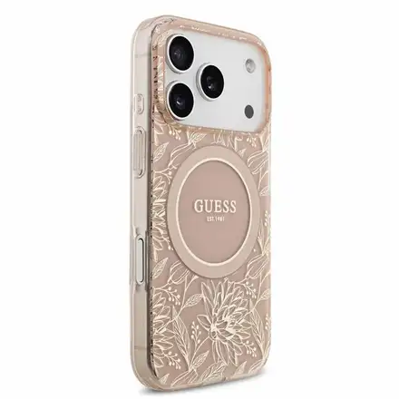 Guess IML Flowers Allover Strap MagSafe kryt iPhone 18 Pro Max ružový