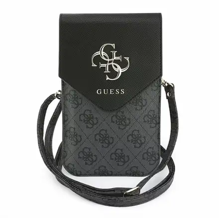 Guess PU Leather+Grained 4G Metal Logo Taška na Telefón čierna