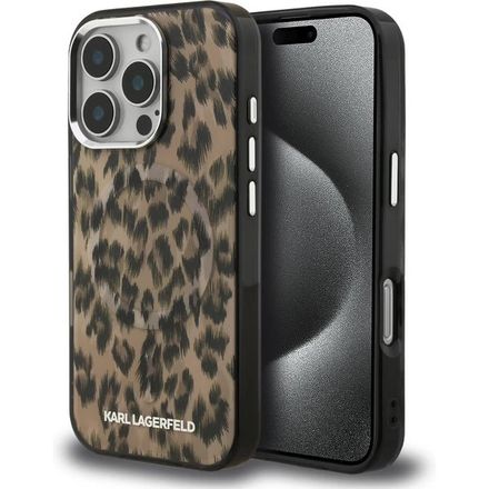 Karl Lagerfeld IML Leopard MagSafe kryt iPhone 16 Pro hnedý