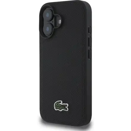 Lacoste Iconic Petit Pique Woven Logo MagSafe kryt iPhone 16 Plus čierny