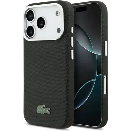 Lacoste Iconic Petit Pique Metal Logo MagSafe kryt iPhone 17 Pro Max čierny