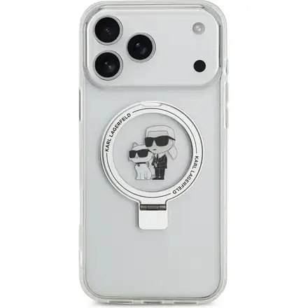 Karl Lagerfeld Ringstand Karl and Choupette MagSafe kryt iPhone 17 Pro biely