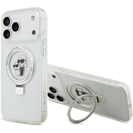Karl Lagerfeld Ringstand Karl and Choupette MagSafe kryt iPhone 17 Pro biely