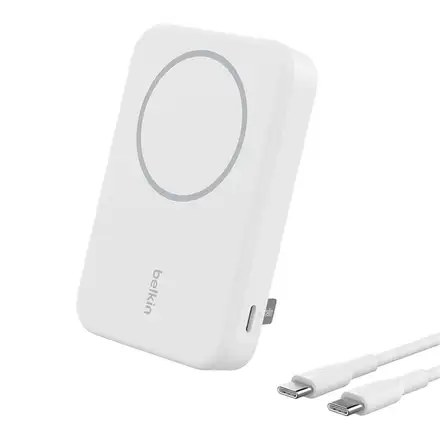 Belkin Boost Charge Pro Magnetic Power Bank with Qi2 8K + Stand - White