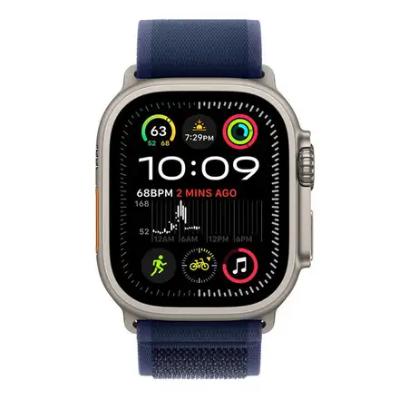 Apple Watch 49mm Blue Trail Loop - M/L - Natural Titanium Finish *Vystavené*